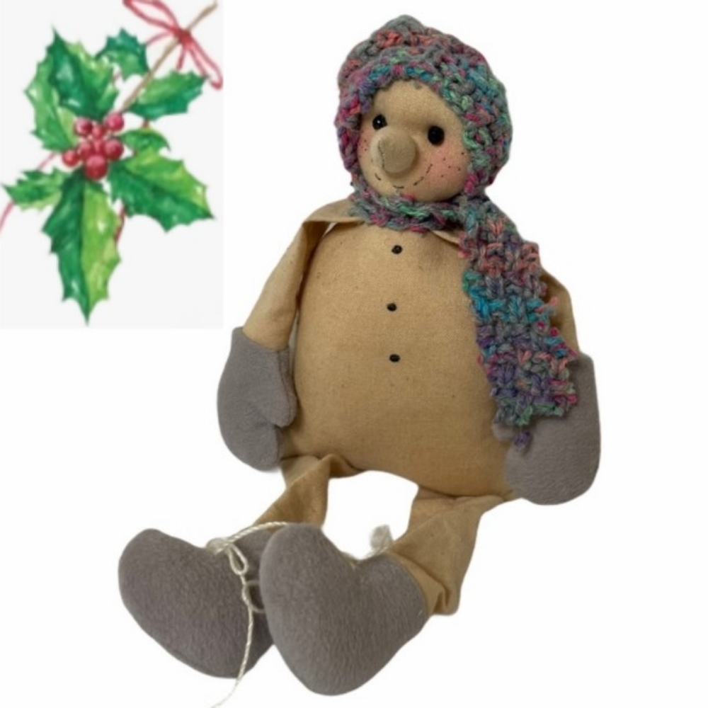 Snowman Whimsical Cheerful Sitters Handmade Doll Christmas Ornament Winter Decor